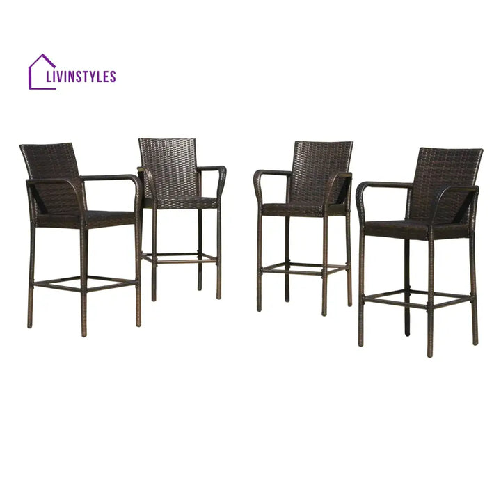Dellucci Outdoor Patio Bar Chair 4 Chairs For Balcony (Brown) - Bar Sets