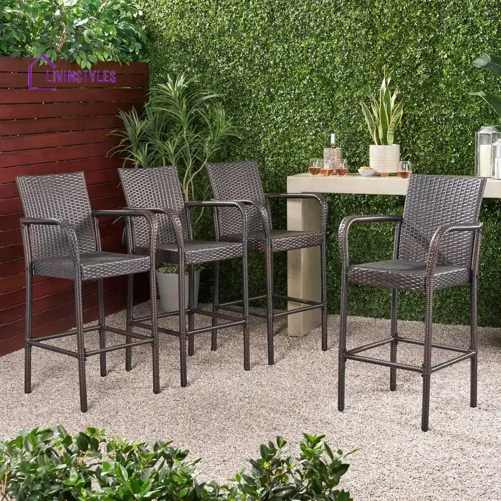 Dellucci Outdoor Patio Bar Chair 4 Chairs For Balcony (Brown) - Bar Sets