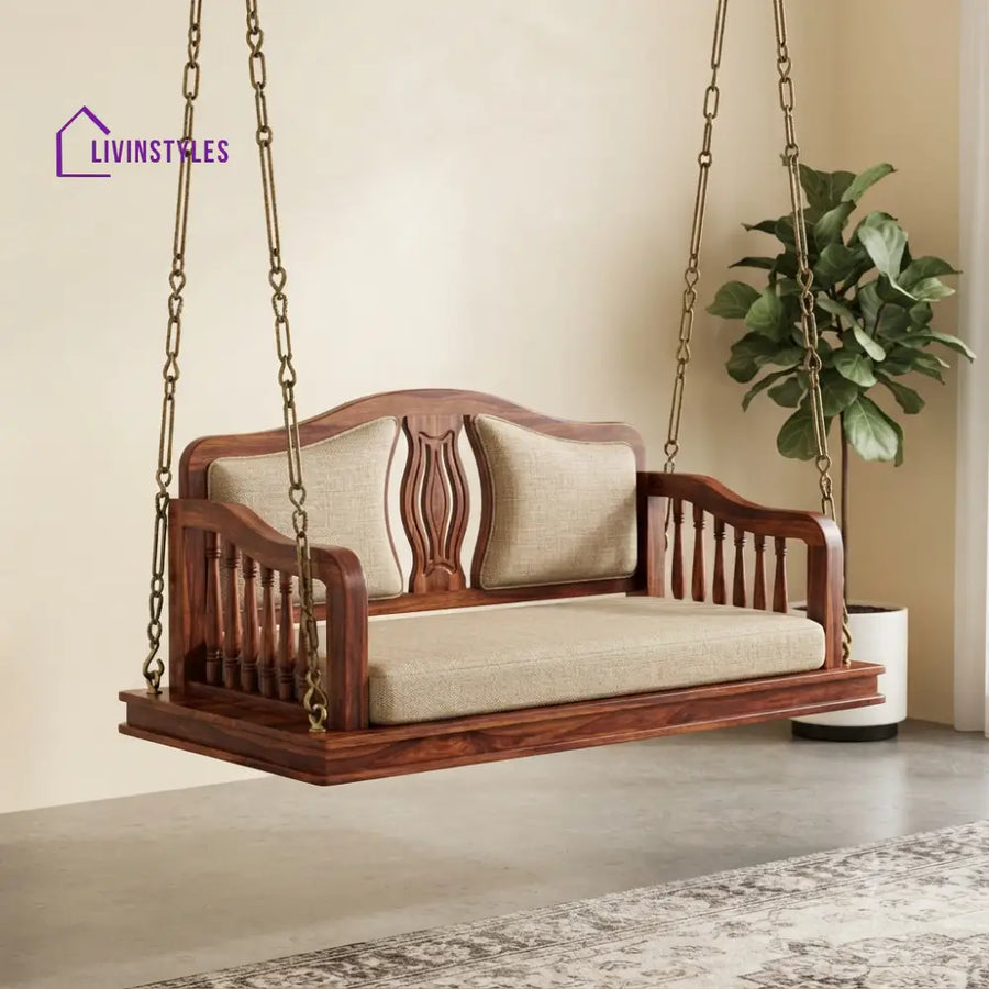 Delphine 2 Seater Wooden Swing for Home | Wooden Jhula for home