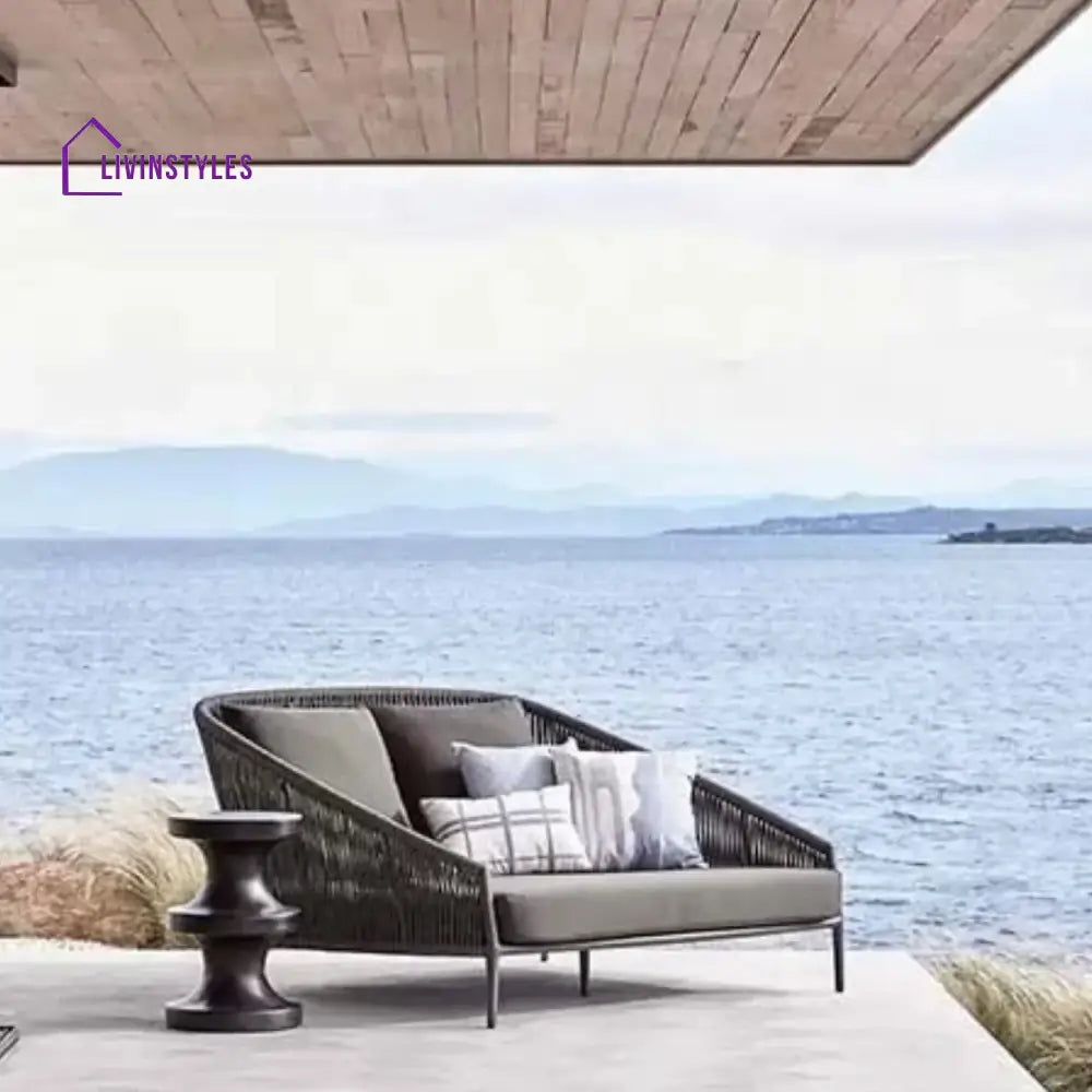 Delphine Outdoor Grey Rope Patio Daybed with Comfortable Dark Grey Cushion - Daybed