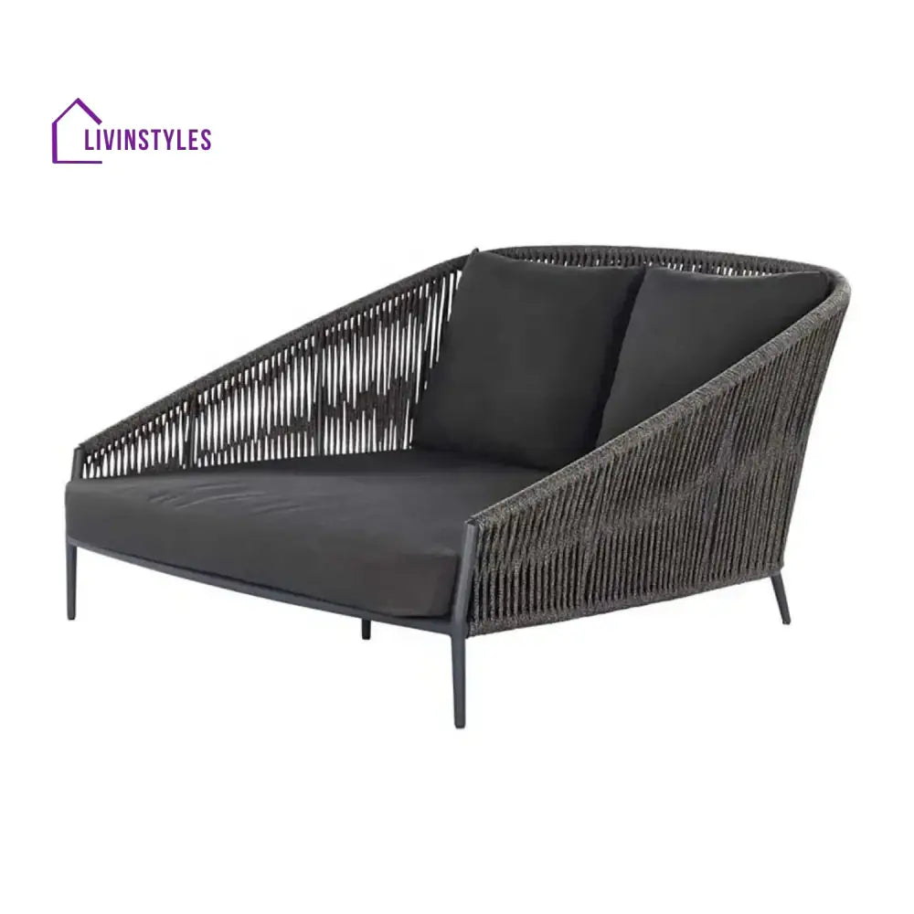 Delphine Outdoor Grey Rope Patio Daybed with Comfortable Dark Grey Cushion - Daybed
