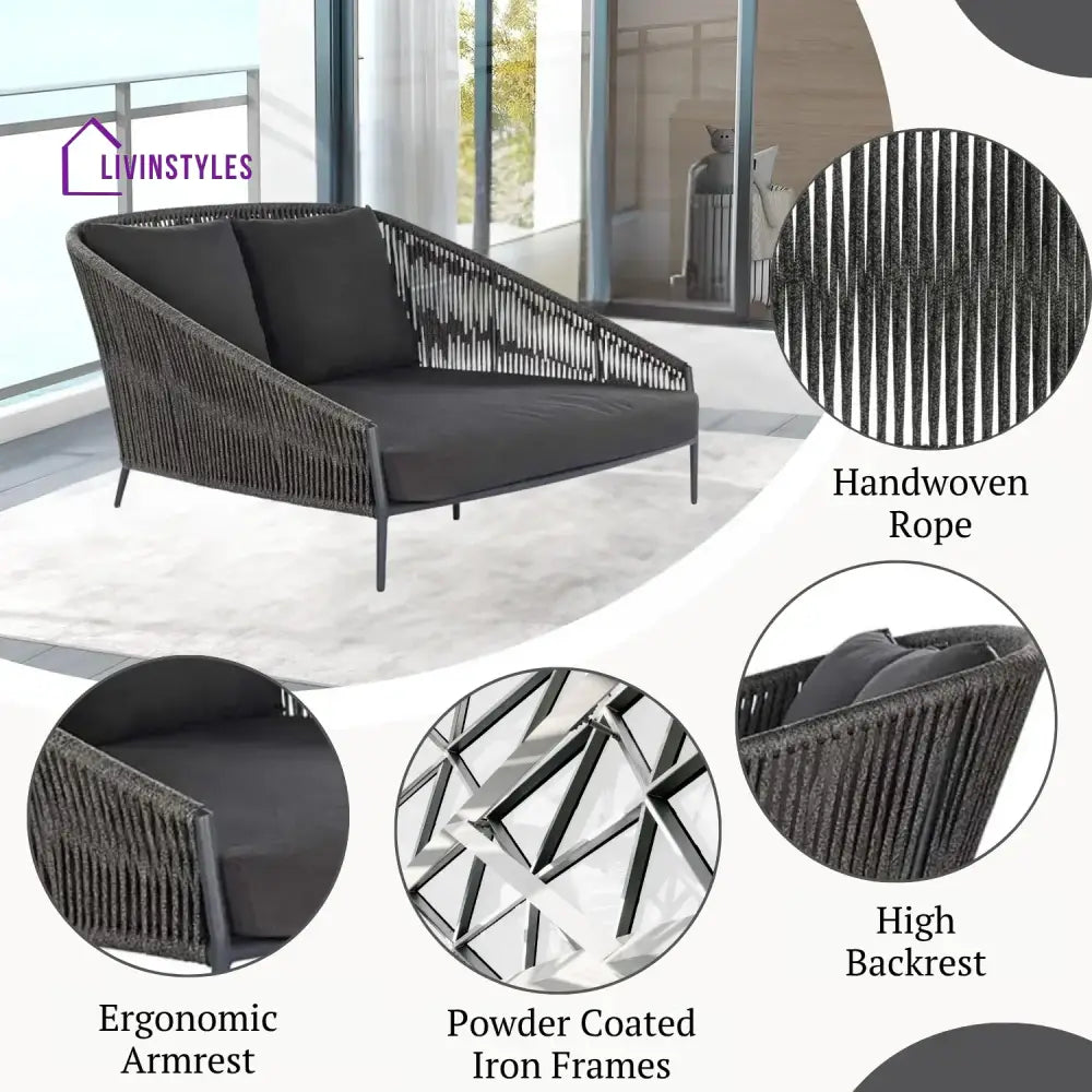 Delphine Outdoor Grey Rope Patio Daybed with Comfortable Dark Grey Cushion - Daybed