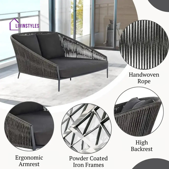 Delphine Outdoor Grey Rope Patio Daybed with Comfortable Dark Grey Cushion - Daybed