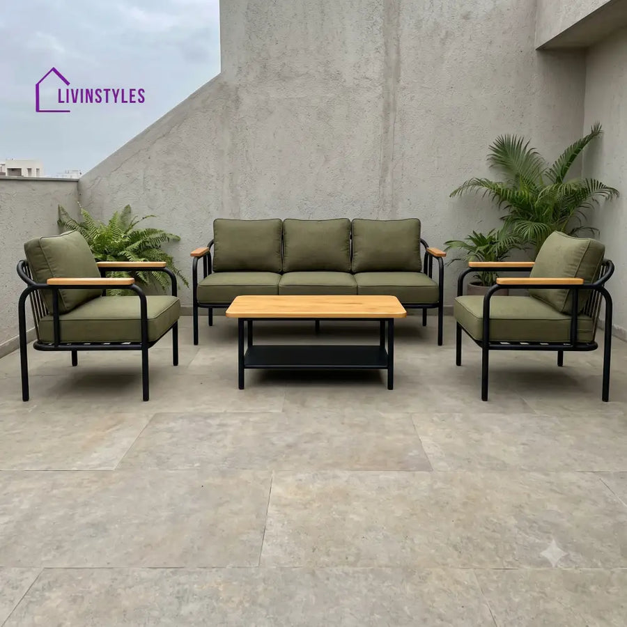 Delphine Outdoor Sofa Set 3 Seater And 2 Chairs With Rope Weave Coffee Table