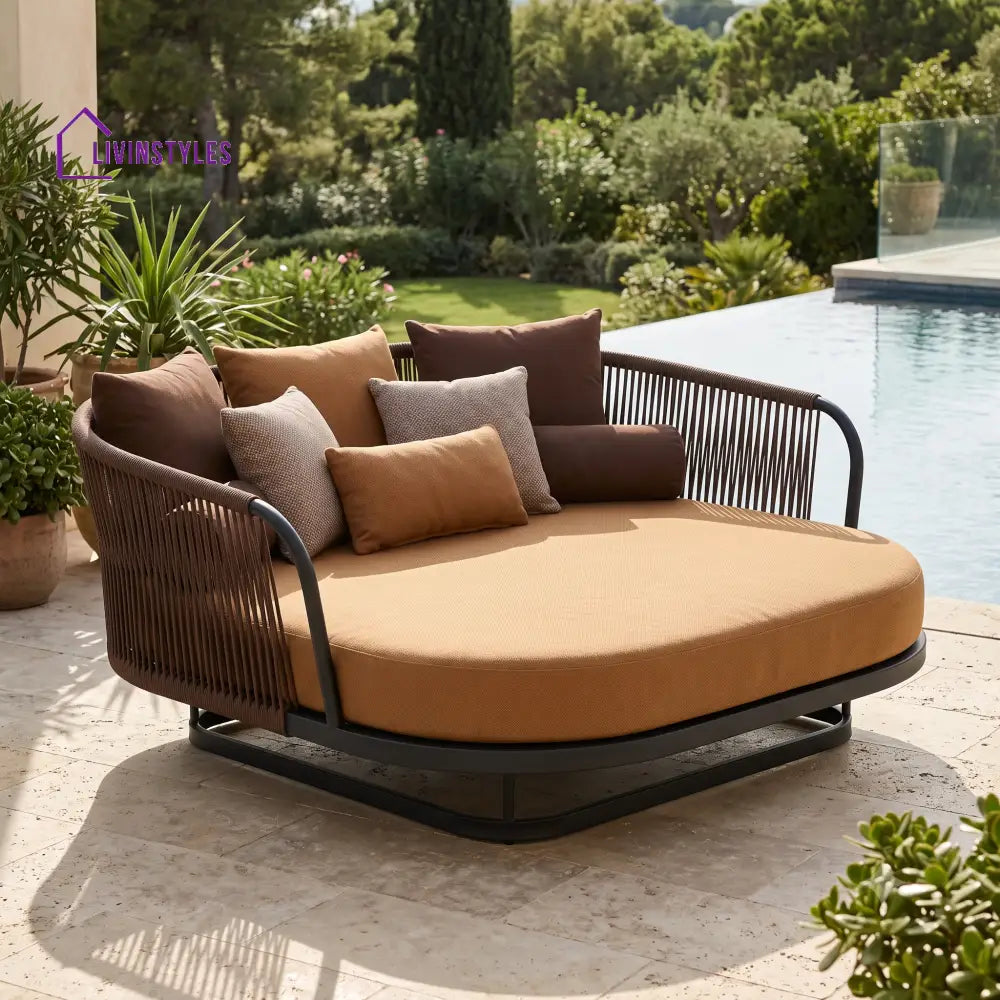 Delphine Premium Outdoor Day Bed in Metal Frame with Powder Coated & Rope