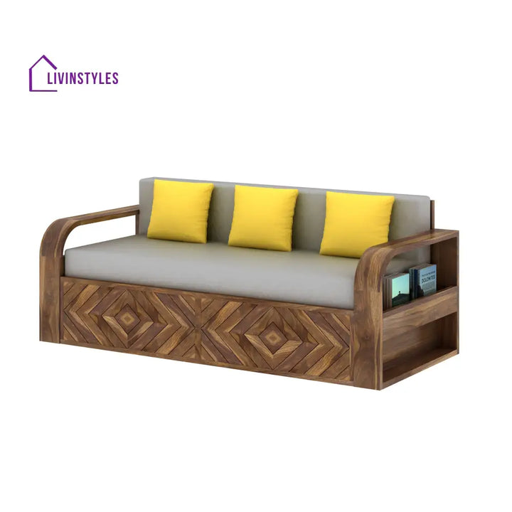Demi Solid Sheesham Wood 3 Seater Sofa Cum Bed with Footboard Design Sofa Cum Bed