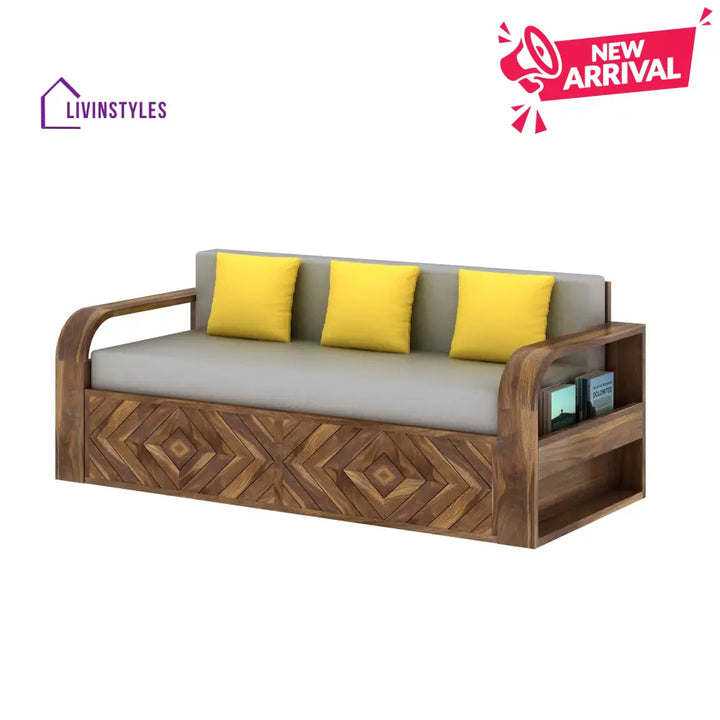Demi Solid Sheesham Wood 3 Seater Sofa Cum Bed with Footboard Design Sofa Cum Bed