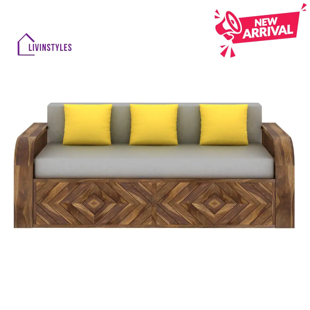 Demi Solid Sheesham Wood 3 Seater Sofa Cum Bed with Footboard Design Sofa Cum Bed