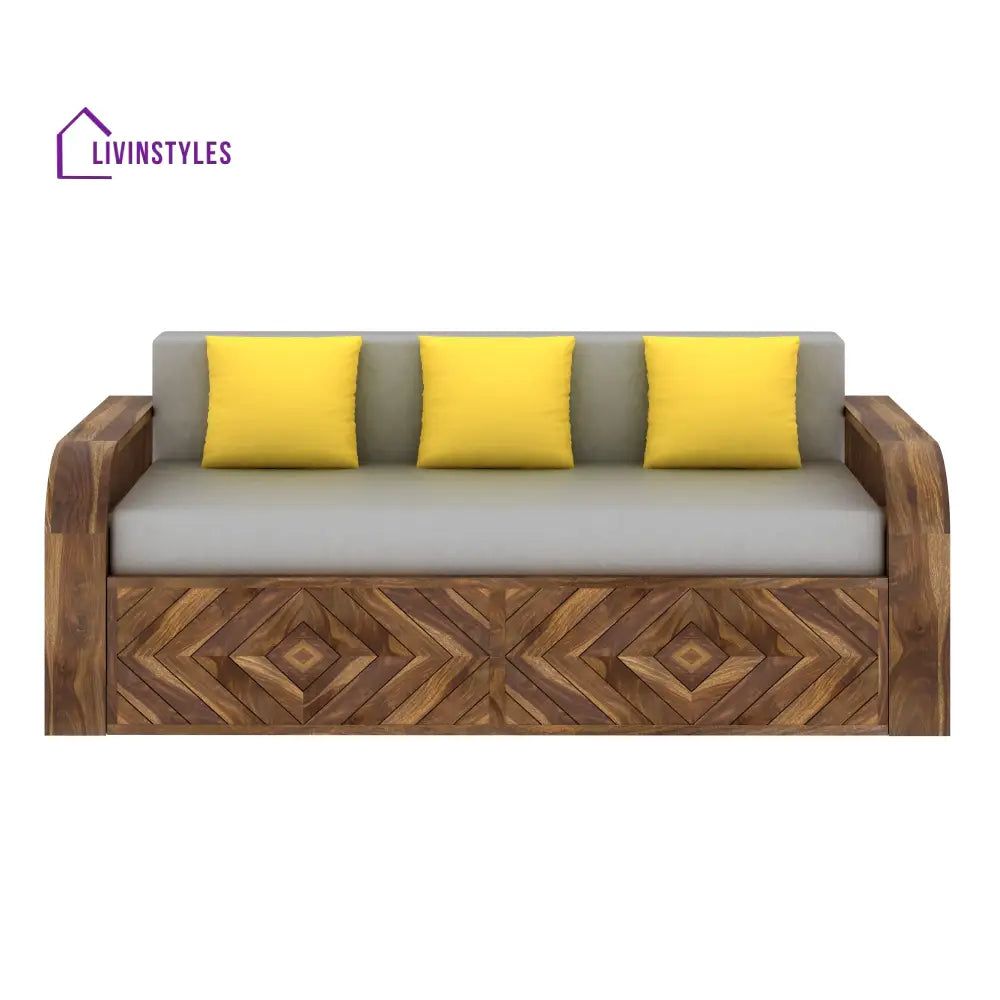 Demi Solid Sheesham Wood 3 Seater Sofa Cum Bed with Footboard Design Sofa Cum Bed