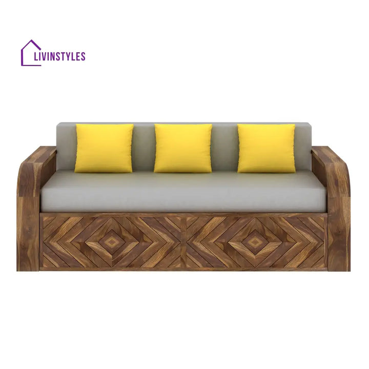 Demi Solid Sheesham Wood 3 Seater Sofa Cum Bed with Footboard Design Sofa Cum Bed