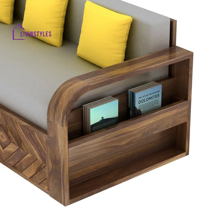 Demi Solid Sheesham Wood 3 Seater Sofa Cum Bed with Footboard Design Sofa Cum Bed