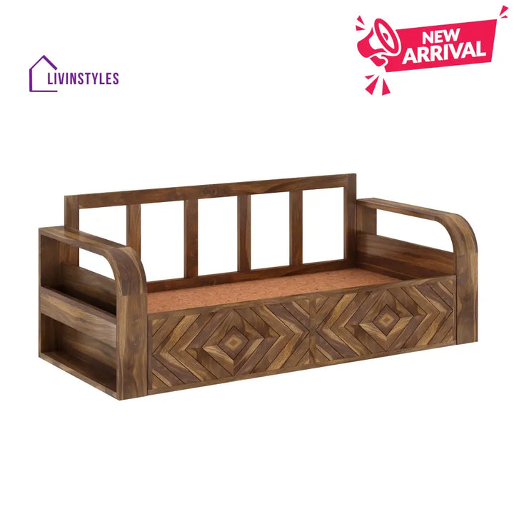 Demi Solid Sheesham Wood 3 Seater Sofa Cum Bed with Footboard Design Sofa Cum Bed