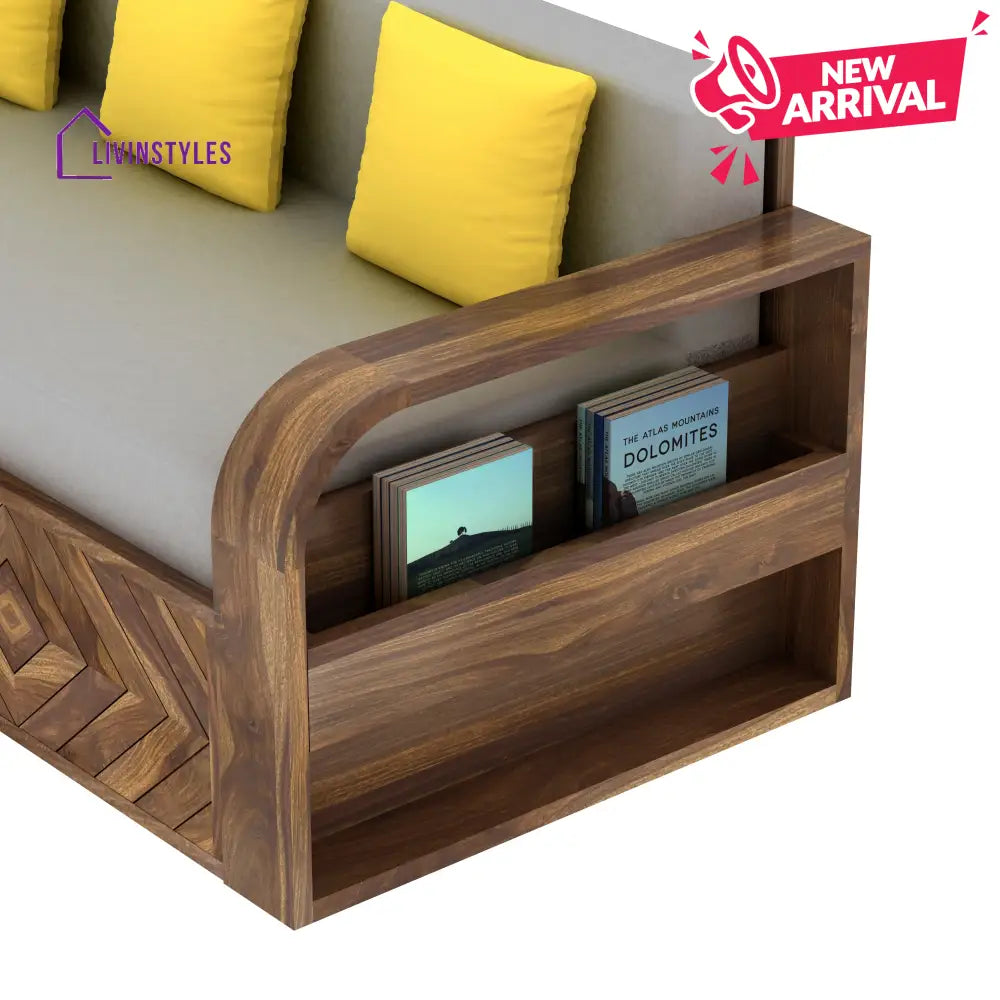 Demi Solid Sheesham Wood 3 Seater Sofa Cum Bed with Footboard Design Sofa Cum Bed