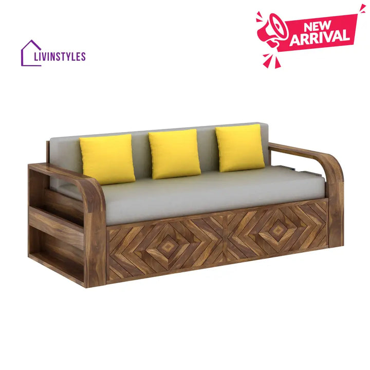 Demi Solid Sheesham Wood 3 Seater Sofa Cum Bed with Footboard Design Sofa Cum Bed