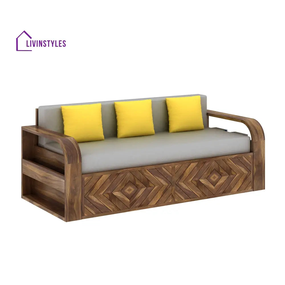 Demi Solid Sheesham Wood 3 Seater Sofa Cum Bed with Footboard Design Sofa Cum Bed