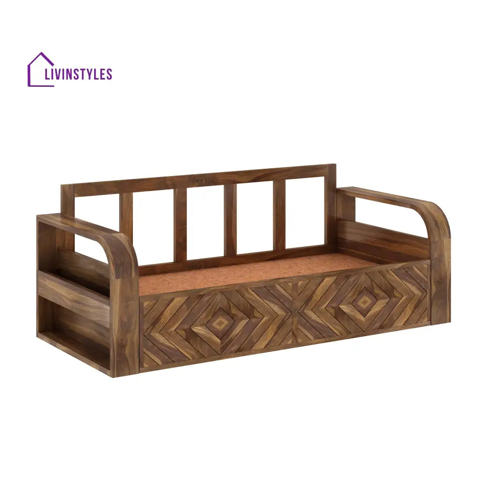 Demi Solid Sheesham Wood 3 Seater Sofa Cum Bed with Footboard Design Sofa Cum Bed