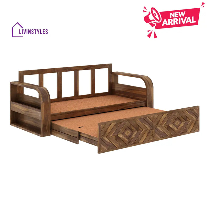 Demi Solid Sheesham Wood 3 Seater Sofa Cum Bed with Footboard Design Sofa Cum Bed