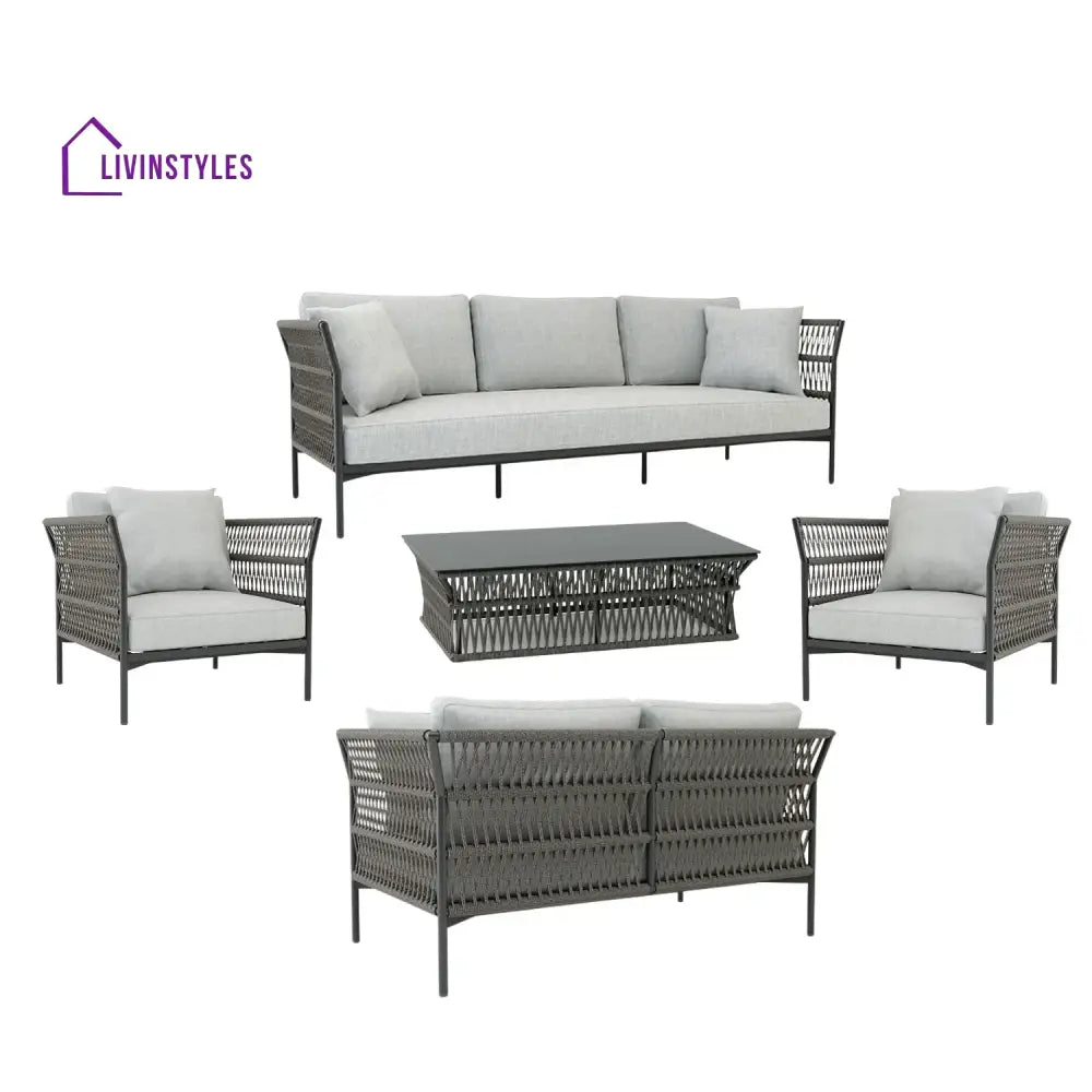Denali Outdoor Rope 7-Seater Sofa Set With Glass Top Table - Sofa Set