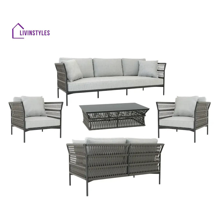 Denali Outdoor Rope 7-Seater Sofa Set With Glass Top Table - Sofa Set