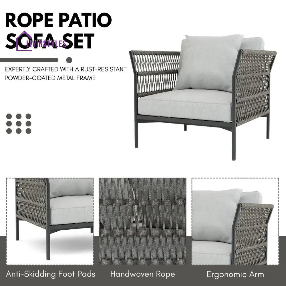 Denali Outdoor Rope 7-Seater Sofa Set With Glass Top Table - Sofa Set