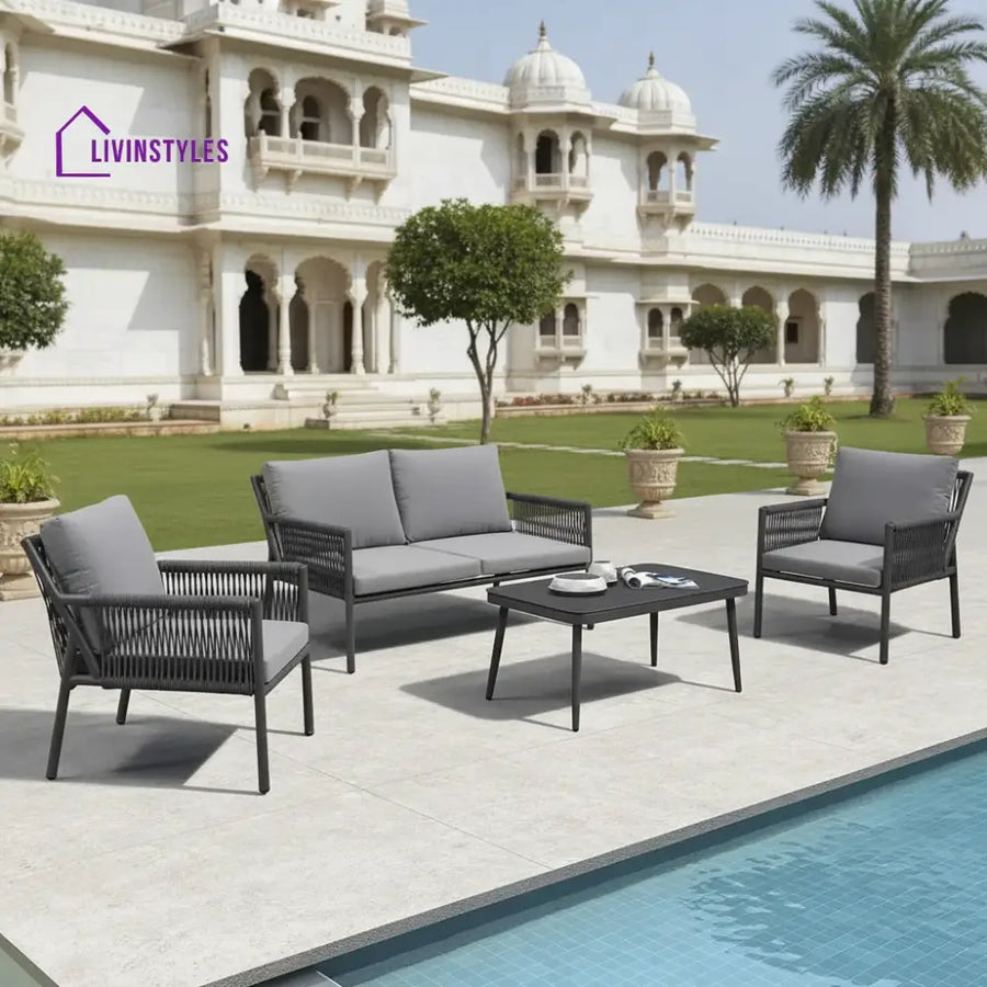 Denial Outdoor Sofa Set 2 Seater | Single Seater And 1 Center Table (Grey) Braided & Rope Sets