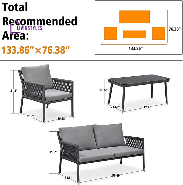 Denial Outdoor Sofa Set 2 Seater | Single Seater And 1 Center Table (Grey) Braided & Rope Sets