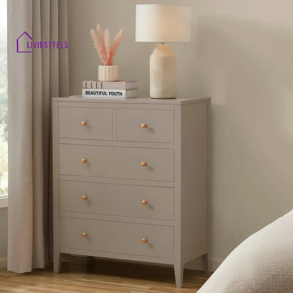 Denis 5 Drawer Chest - Taupe Chest of Drawers