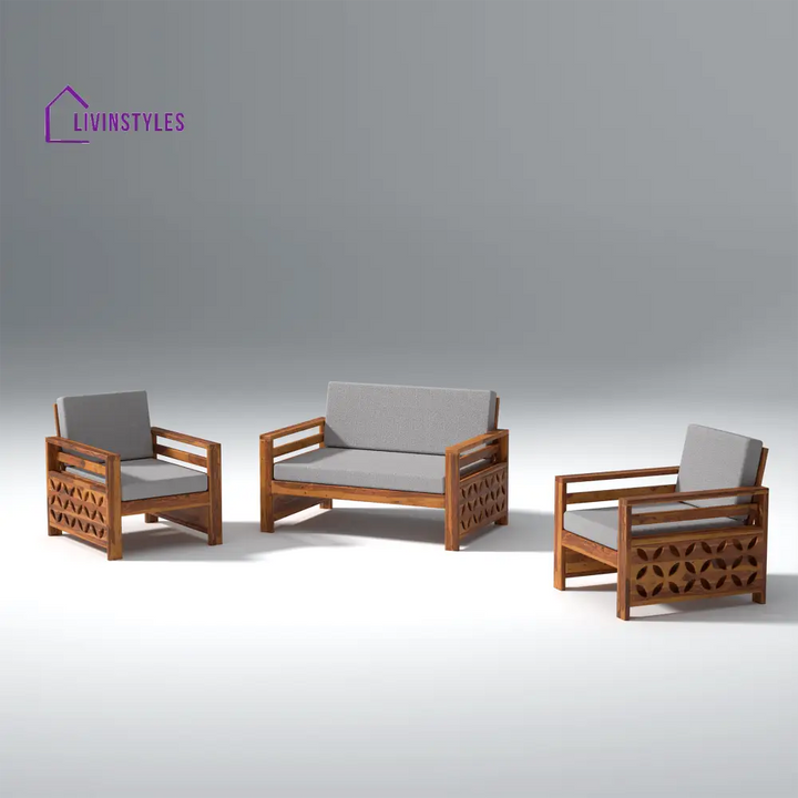 Denis Sheesham Wood Sofa Light Honey 2 + 1 + 1 Seater