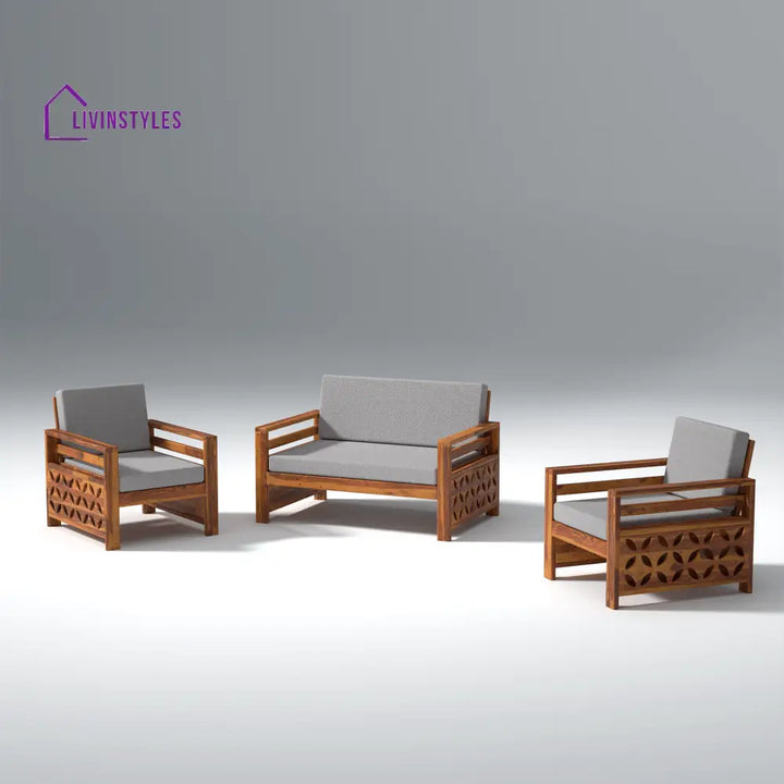 Denis Sheesham Wood Sofa Light Honey 2 + 1 + 1 Seater