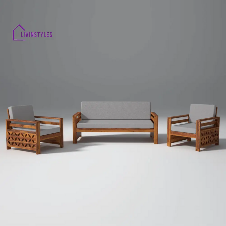 Denis Sheesham Wood Sofa Light Honey 3 + 1 + 1 Seater