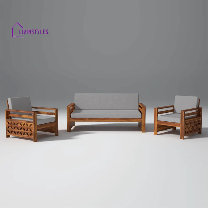 Denis Sheesham Wood Sofa Light Honey 3 + 1 + 1 Seater