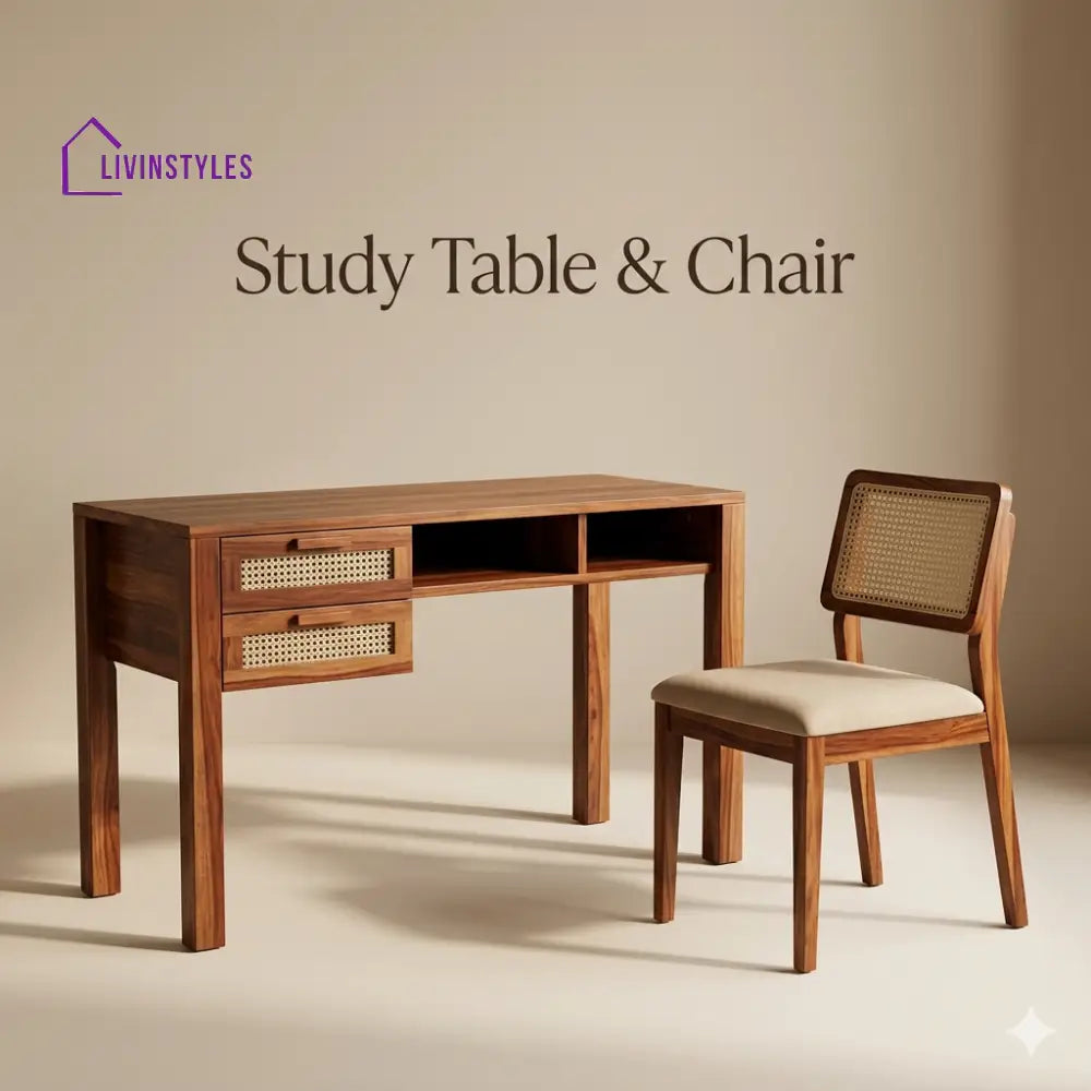 Denis Sheesham Wood Study Table and Chair Set for Students | Kids | Adults
