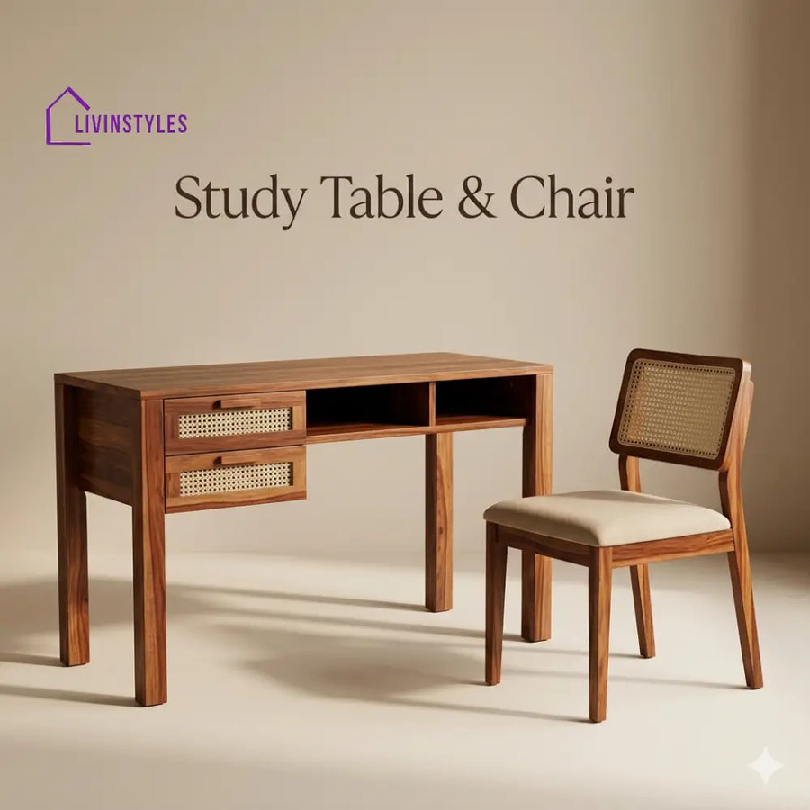 Denis Sheesham Wood Study Table and Chair Set for Students | Kids | Adults
