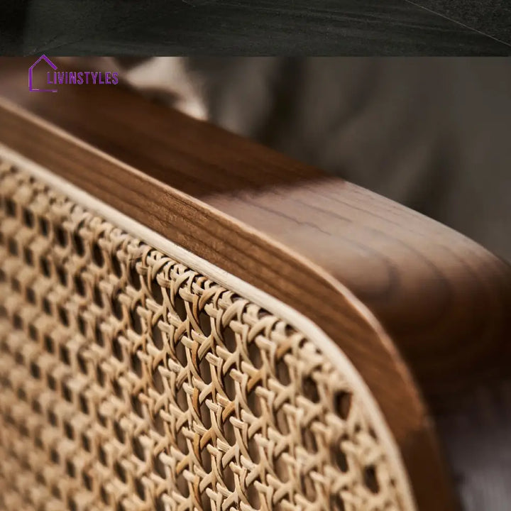Denis Solid Wood and Cane Weaving 3 Seater Sofa for Living Room