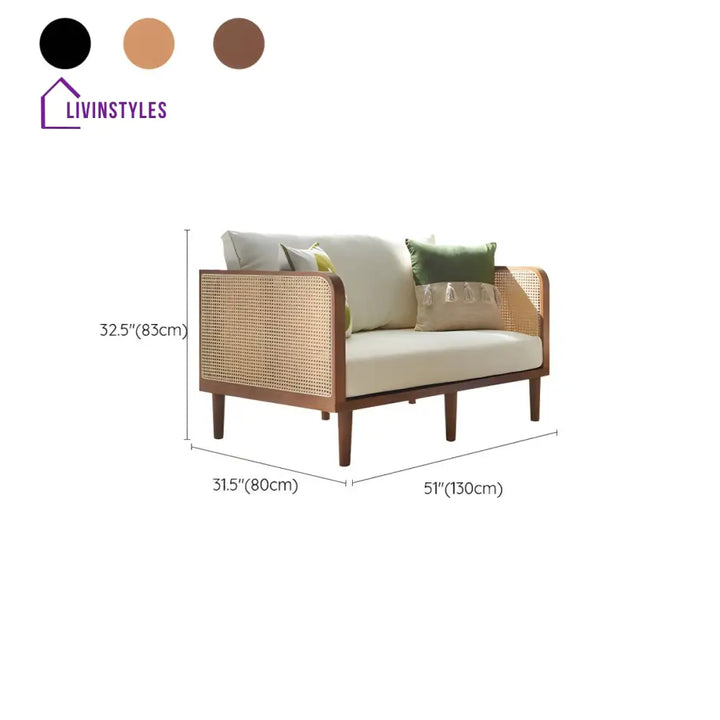 Denis Solid Wood and Cane Weaving 3 Seater Sofa for Living Room