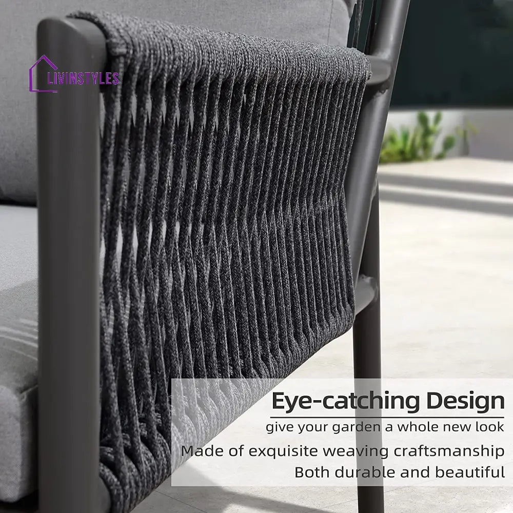 Deny Outdoor Sofa Set 2 Seater 2 Single seater and 1 Center Table Set (Grey) Braided & Rope - Sofa Sets