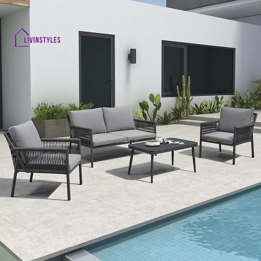 Deny Outdoor Sofa Set 2 Seater 2 Single seater and 1 Center Table Set (Grey) Braided & Rope - Sofa Sets