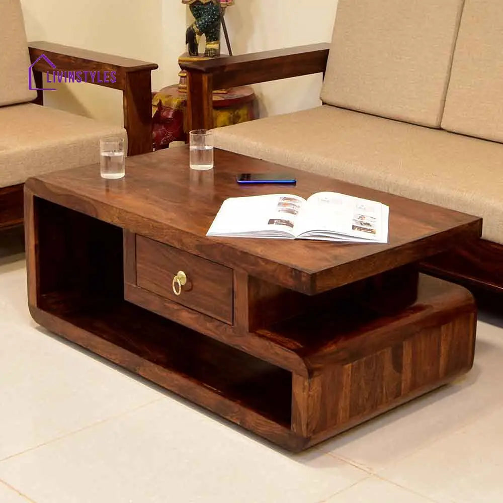 Desai Sheesham Wood Coffee Table For Living Room In Honey Finish