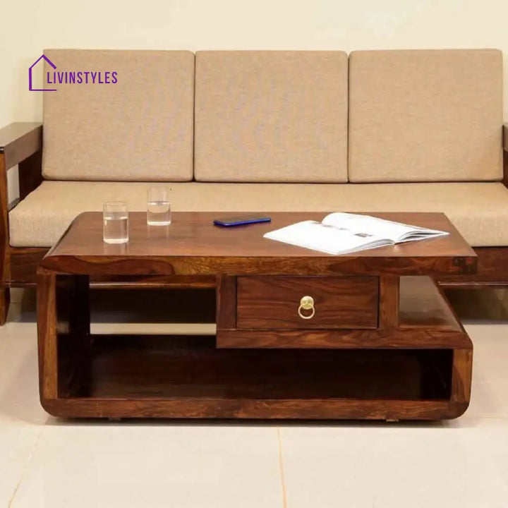 Desai Sheesham Wood Coffee Table For Living Room In Honey Finish