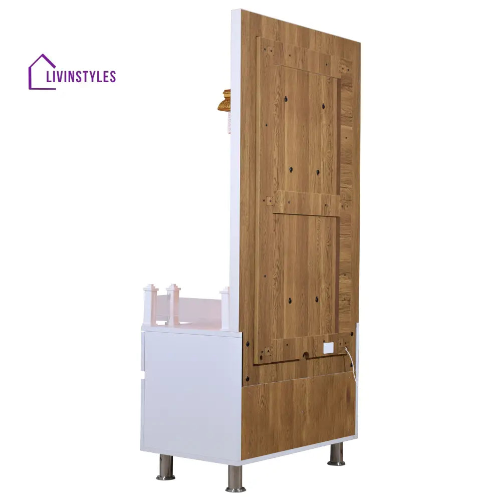 Designer Wooden Mandir for Home with LED Strip Lights and Storage Mandir