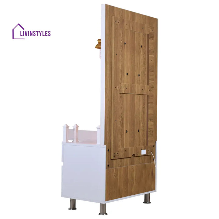 Designer Wooden Mandir for Home with LED Strip Lights and Storage Mandir