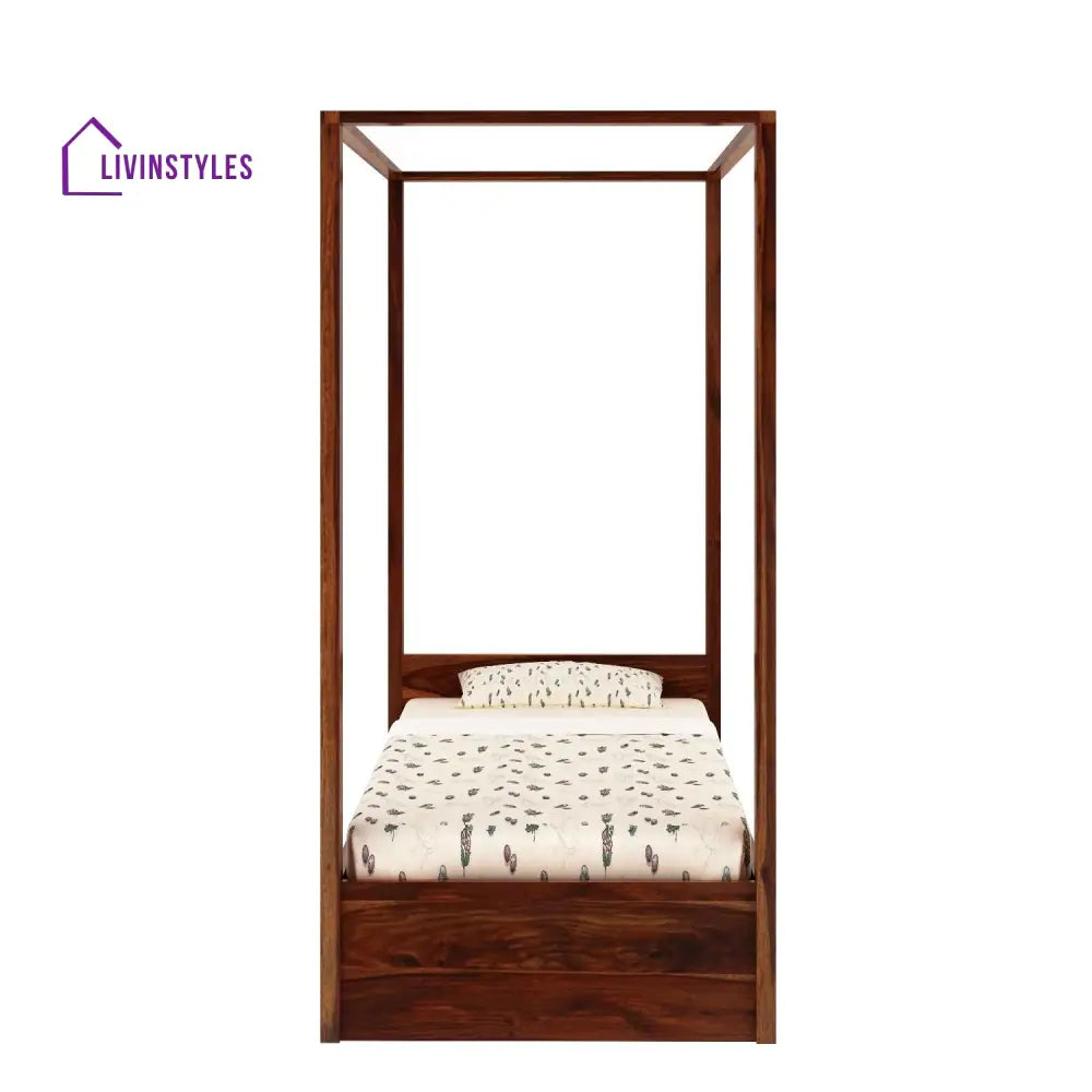 Desiree Solid Sheesham Wood Single Poster Bed Without Storage (Natural Finish) Bed