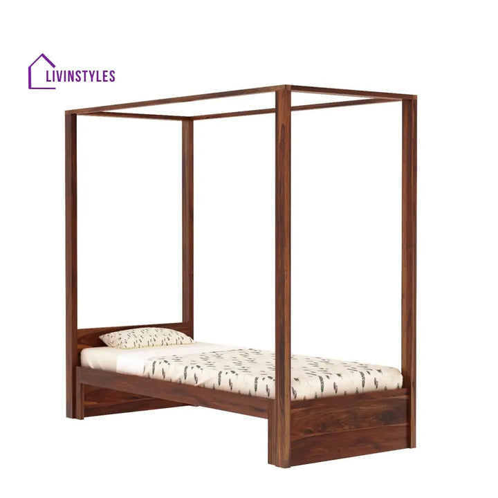 Desiree Solid Sheesham Wood Single Poster Bed Without Storage (Natural Finish) Bed