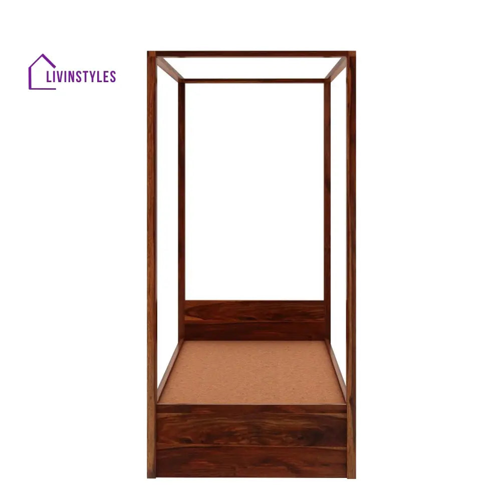 Desiree Solid Sheesham Wood Single Poster Bed Without Storage (Natural Finish) Bed