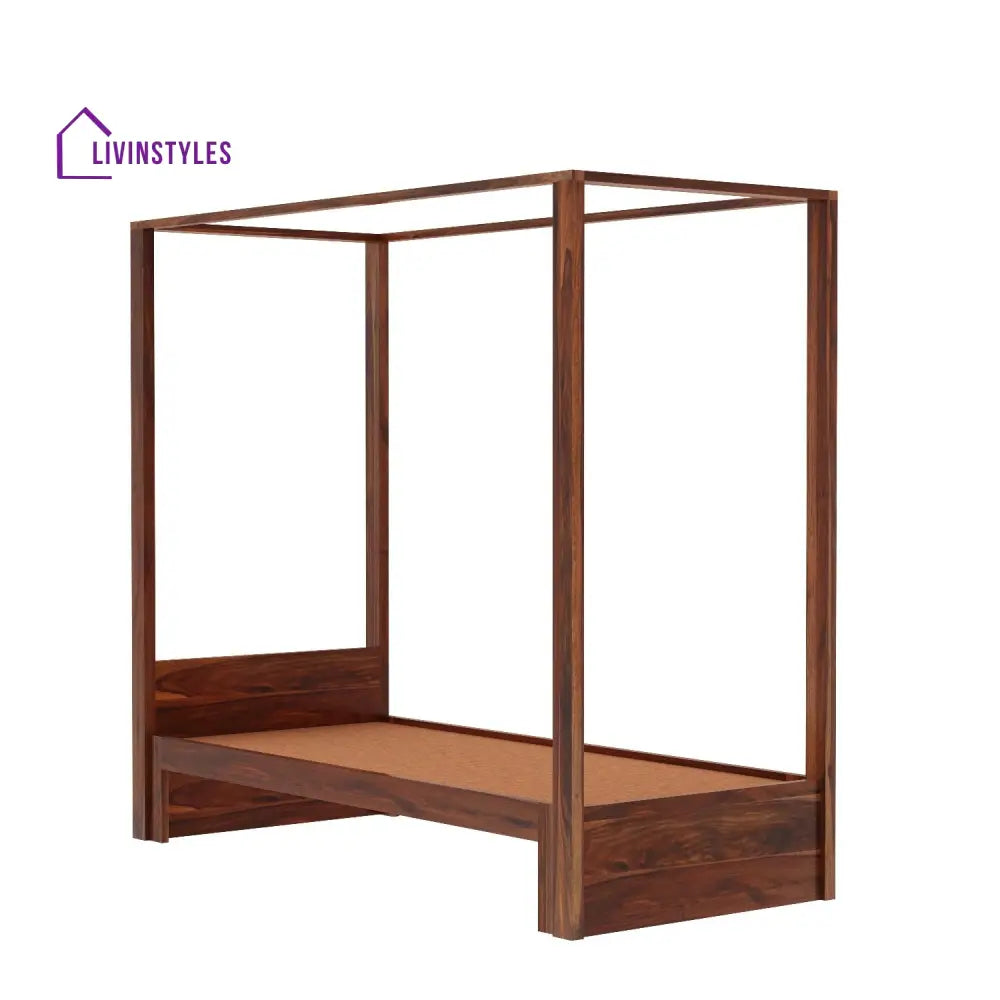 Desiree Solid Sheesham Wood Single Poster Bed Without Storage (Natural Finish) Bed