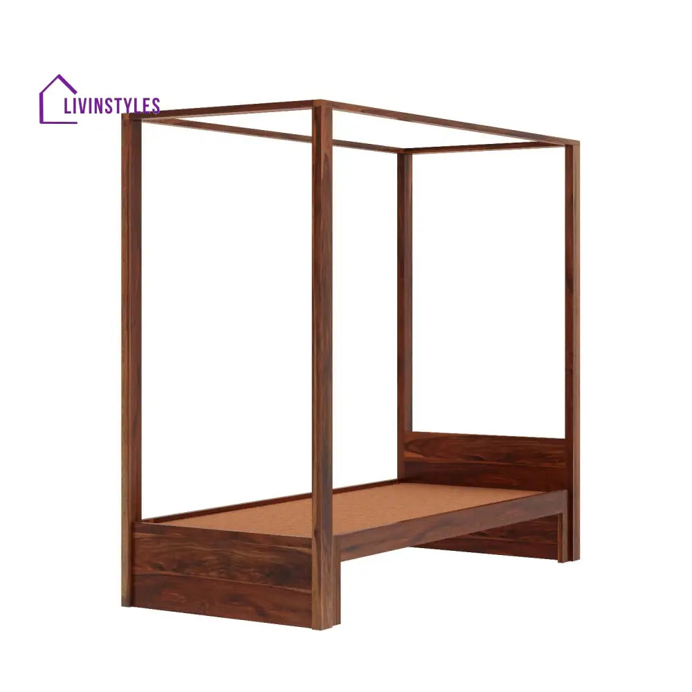 Desiree Solid Sheesham Wood Single Poster Bed Without Storage (Natural Finish) Bed