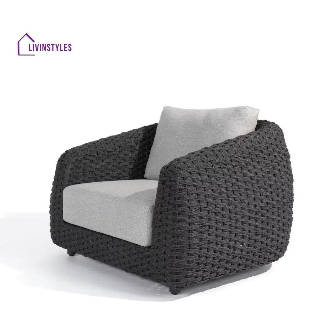 Deskoy Outdoor Garden Balcony Sofa Set 2 Seater 2 Single seater and 1 Center Table Set Braid & Rope (Black) - Sofa Sets