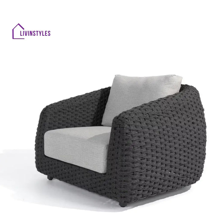 Deskoy Outdoor Garden Balcony Sofa Set 2 Seater 2 Single seater and 1 Center Table Set Braid & Rope (Black) - Sofa Sets