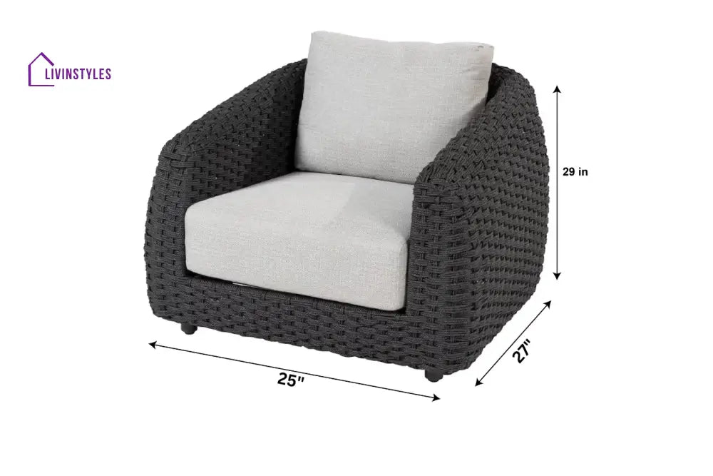 Deskoy Outdoor Garden Balcony Sofa Set 2 Seater 2 Single seater and 1 Center Table Set Braid & Rope (Black) - Sofa Sets
