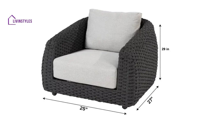 Deskoy Outdoor Garden Balcony Sofa Set 2 Seater 2 Single seater and 1 Center Table Set Braid & Rope (Black) - Sofa Sets